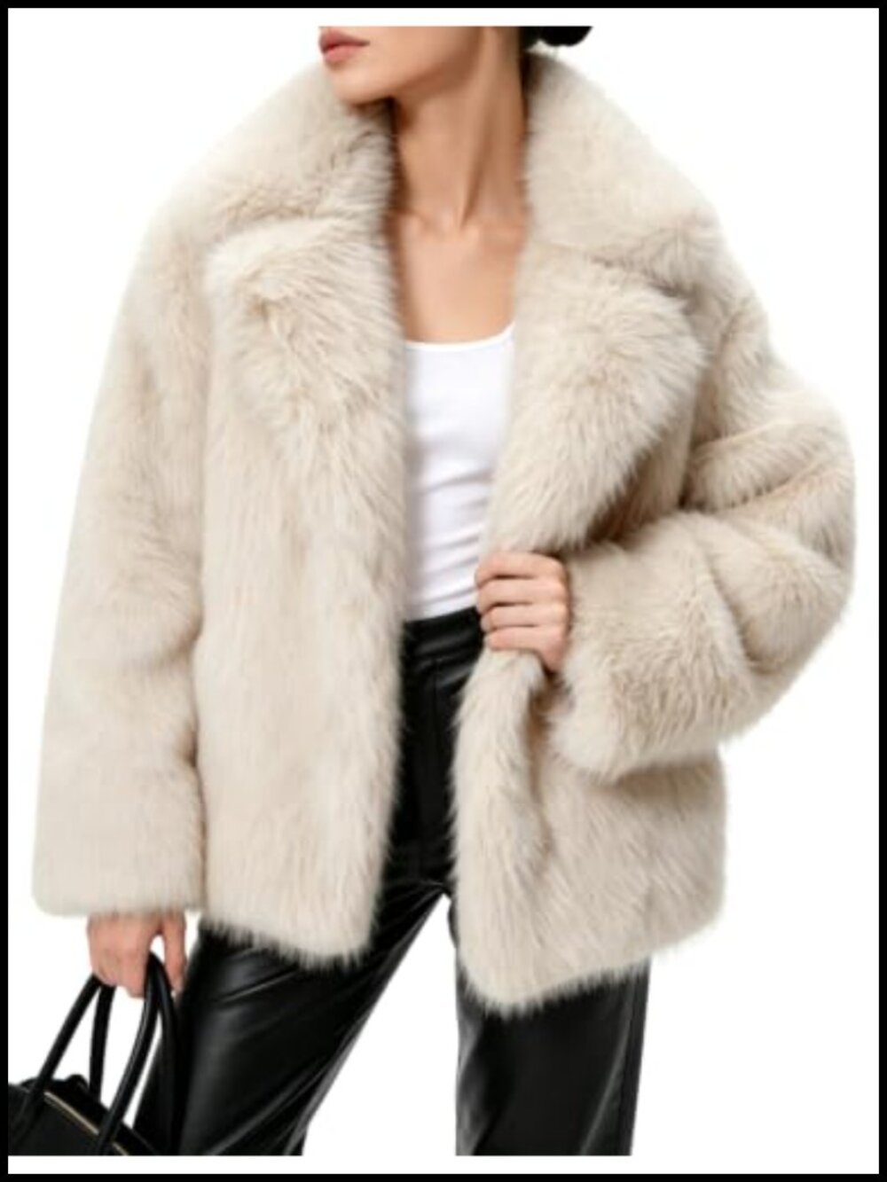 Women's Shaggy Faux Fur Coat Short Winter Jacket Snap Lapel
